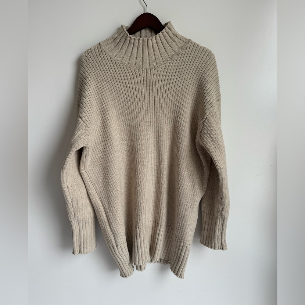 Free People Beach Trez Sweater Women XL mockneck knit long sleeves oatmeal color